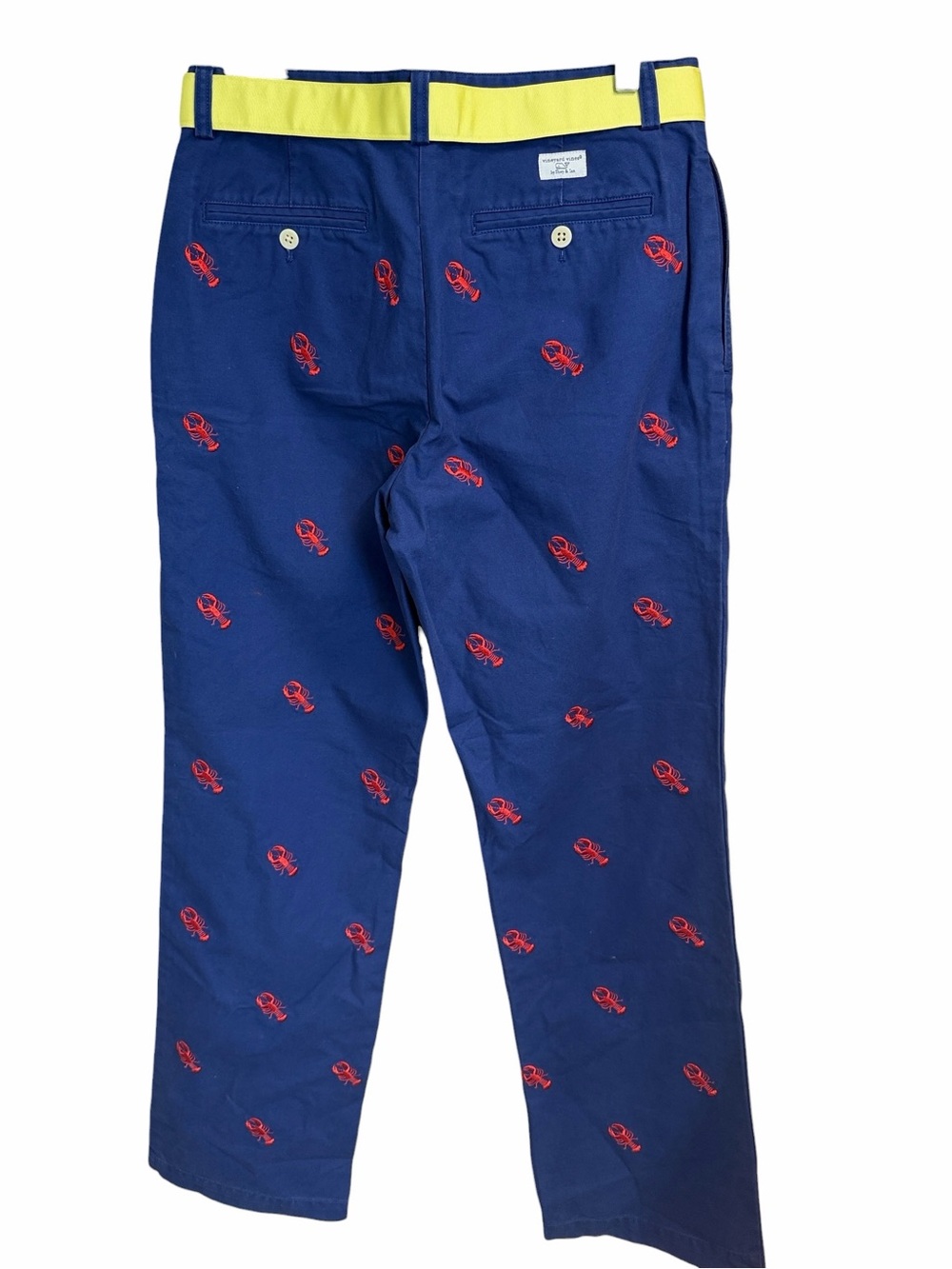 Vineyard Vines Blue Chinos with Red Lobster Embroidery and Yellow Belt - Picture 2 of 4